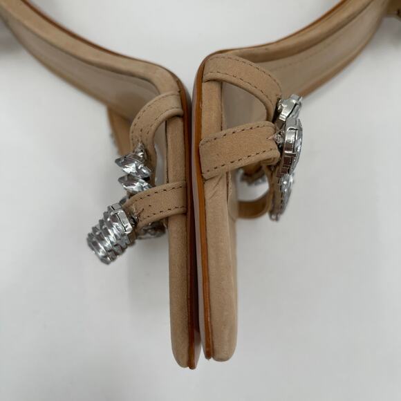 SCHUTZ Linsey Heels Size 9.5 Nubuck Leather Light Nude Rhinestone Square Toe - Picture 13 of 16